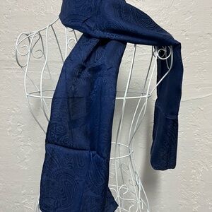 Elegant Navy Blue Damask Vintage Silk Scarf - 9 x 51